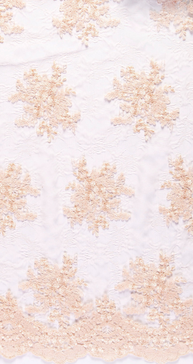 Cream Scalloped Edged Stringed Floral Embroidered Lace Fabric | Burç Fabric