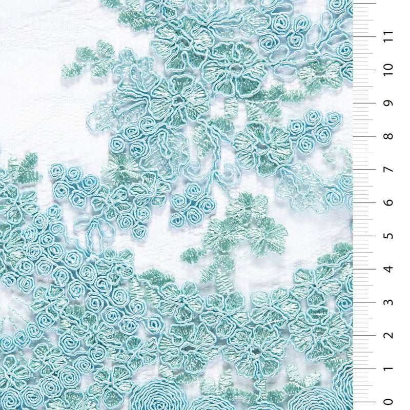 Mint Corded Floral Embroidery Lace With Scalloped Edge | Starsign Fabrics