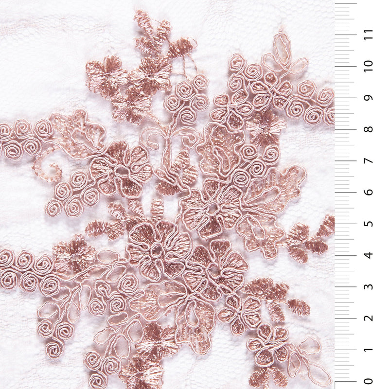 Blush Pink Corded Floral Embroidery Lace With Scalloped Edge | Starsign Fabrics