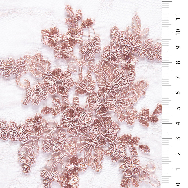 Blush Color Scalloped Edge Drawstring Floral Embroidery Lace Fabric | Burç Fabric
