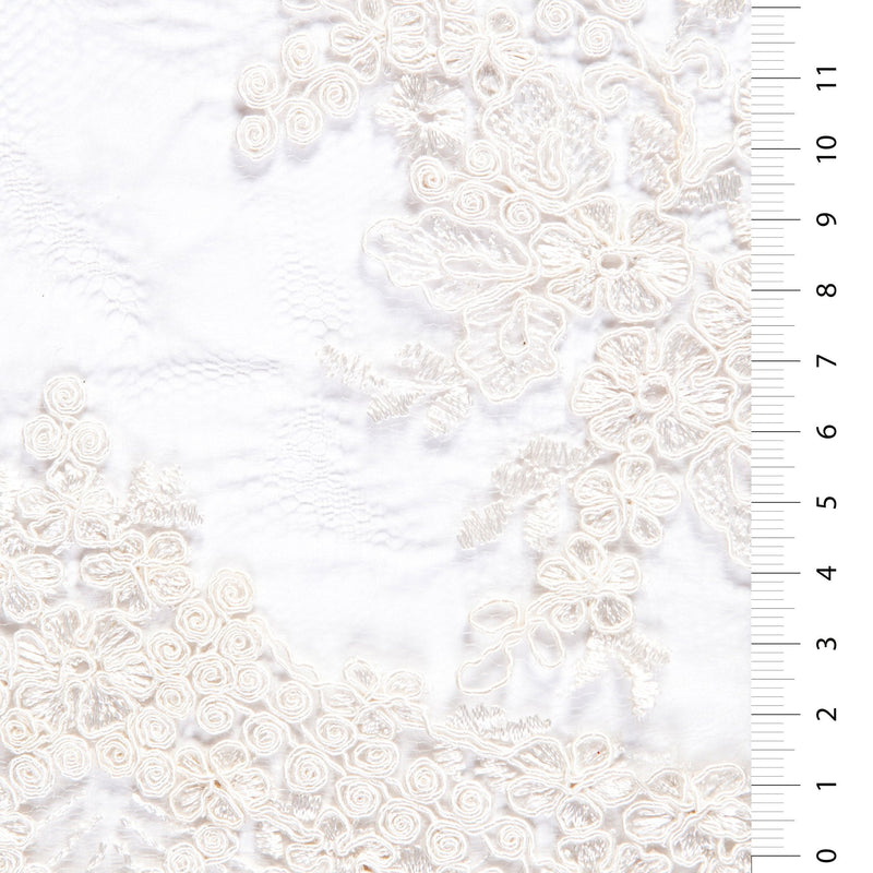 White Corded Floral Embroidery Lace With Scalloped Edge | Starsign Fabrics