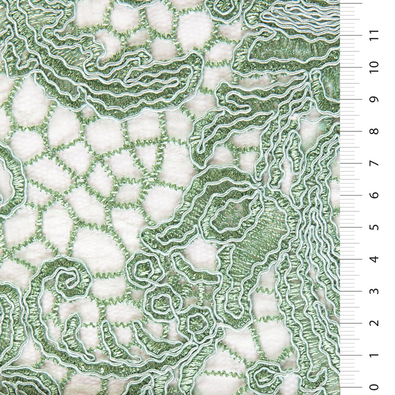Light Green Floral Design Cord Thread Embroidered Fabric | Burç Fabric