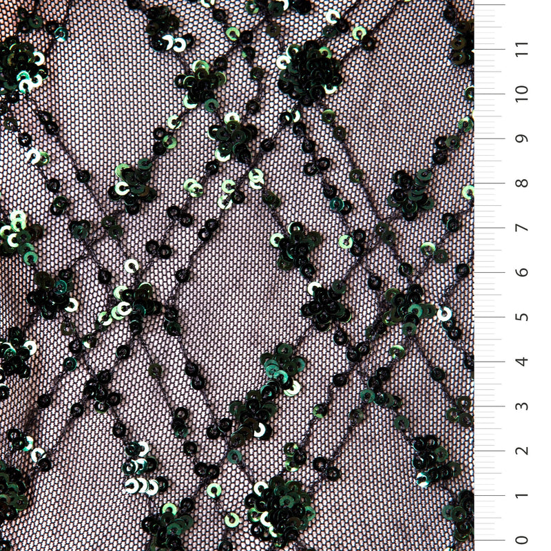 Green Cluster Sequin Embroidery Mesh Tulle Fabric | Starsign Fabrics
