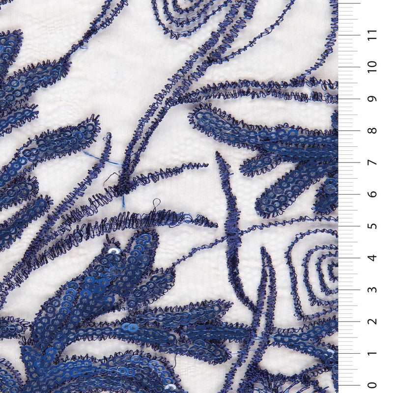 Geneva Style Navy Blue Floral Embroidered Lace Fabric | Burç Fabric