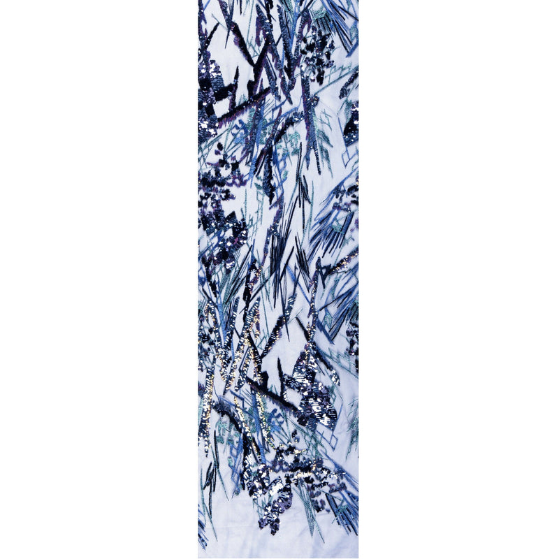 Blue Flower Design Colorful Sequin Embroidery Tulle Fabric | Burç Fabric