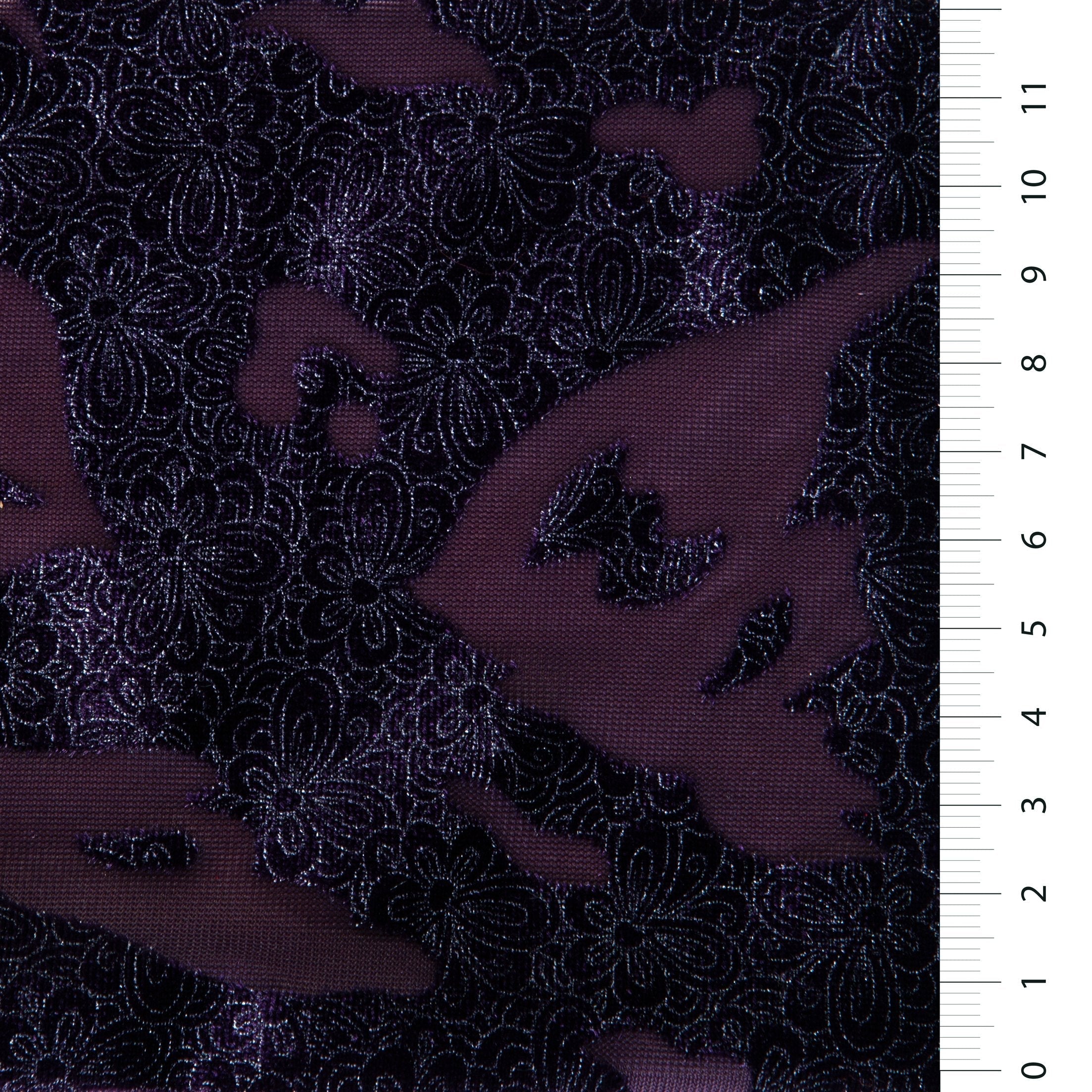 Metallic Shiny Velvet Flower Embroidered Burning Fabric