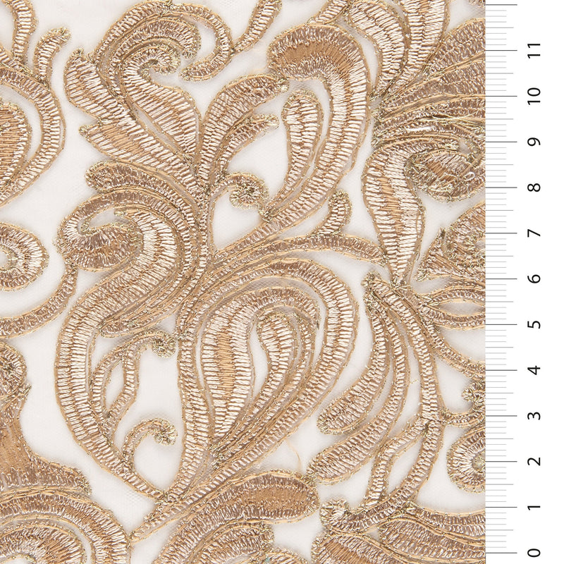 Gold Ornamental Yarn Embroidery With Scalloped Edge | Starsign Fabrics