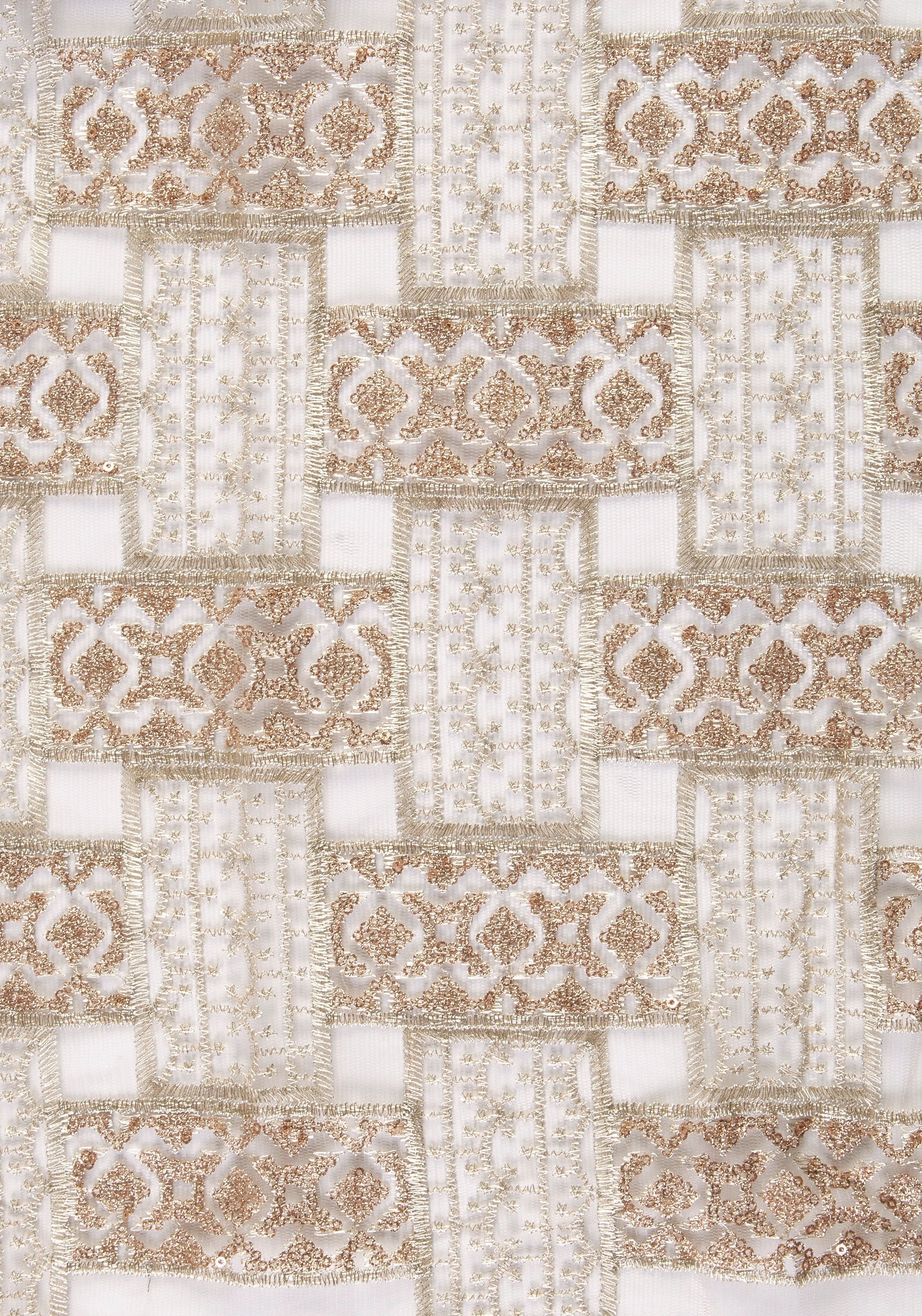 Shiny Gold Sequin Embroidered Fabric in Traditional Style | Burç Fabric