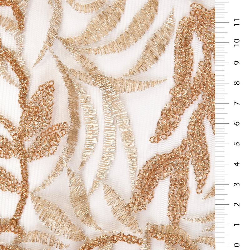 Gold Lurex Leaf Design Sequin Embroidery | Starsign Fabrics