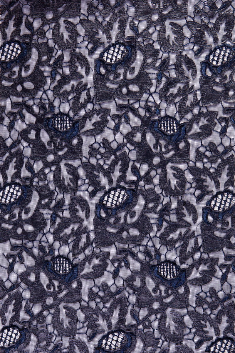 Navy Rose Laser Cut Faux Leather Embroidery Tulle Fabric | Starsign Fabrics