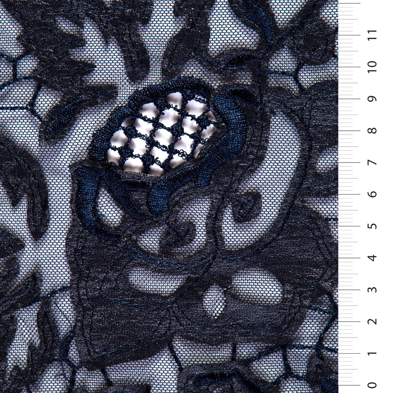 Navy Rose Laser Cut Faux Leather Embroidery Tulle Fabric | Starsign Fabrics