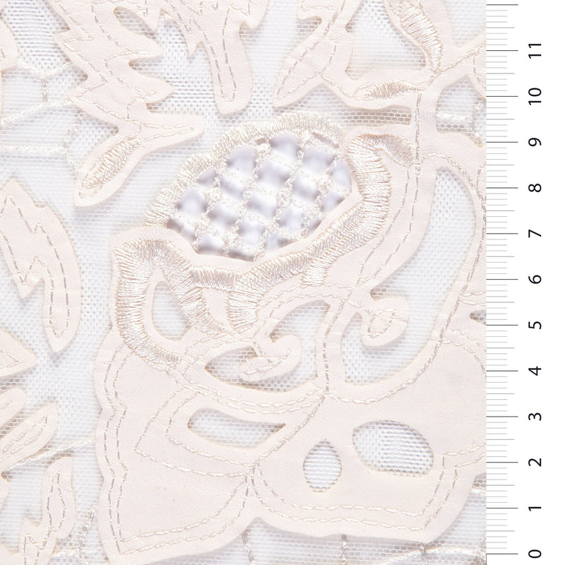 White Laser Cut Rose Embroidered Faux Leather Tulle Fabric | Burç Fabric