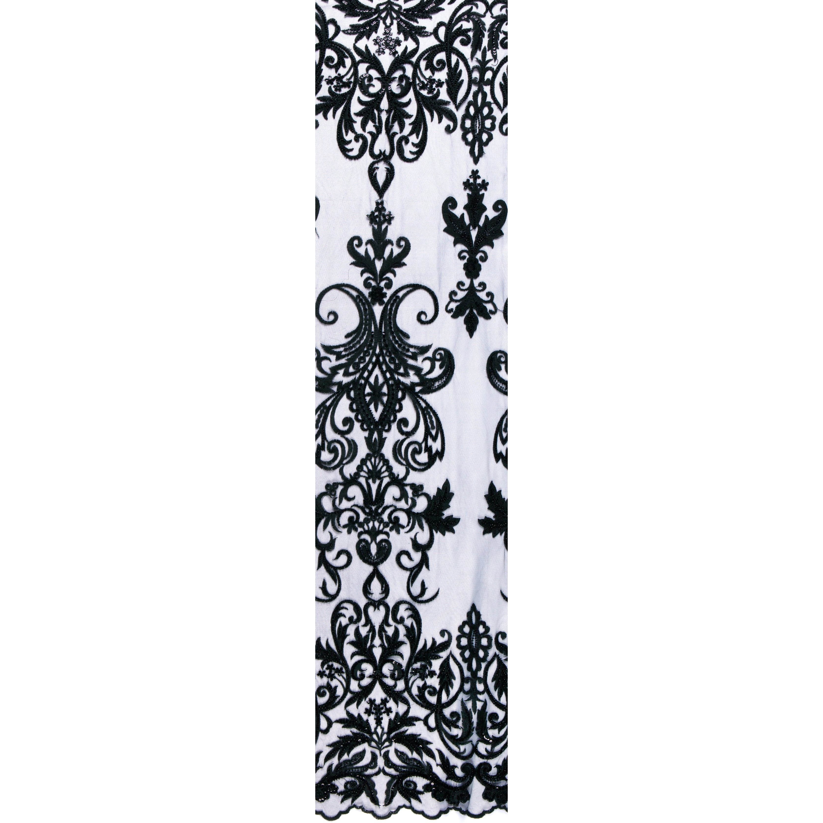 Black Beaded Sequin Embroidered Scalloped Fabric | Burç Fabric