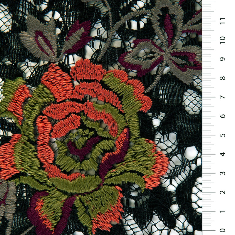 Black Lace Fabric with Floral Embroidery | Starsign Fabrics