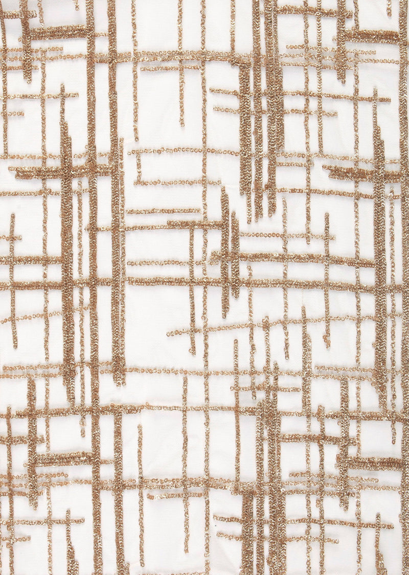 Gold Geometric Gold Glitter Sequin Embroidery Fabric | Starsign Fabrics