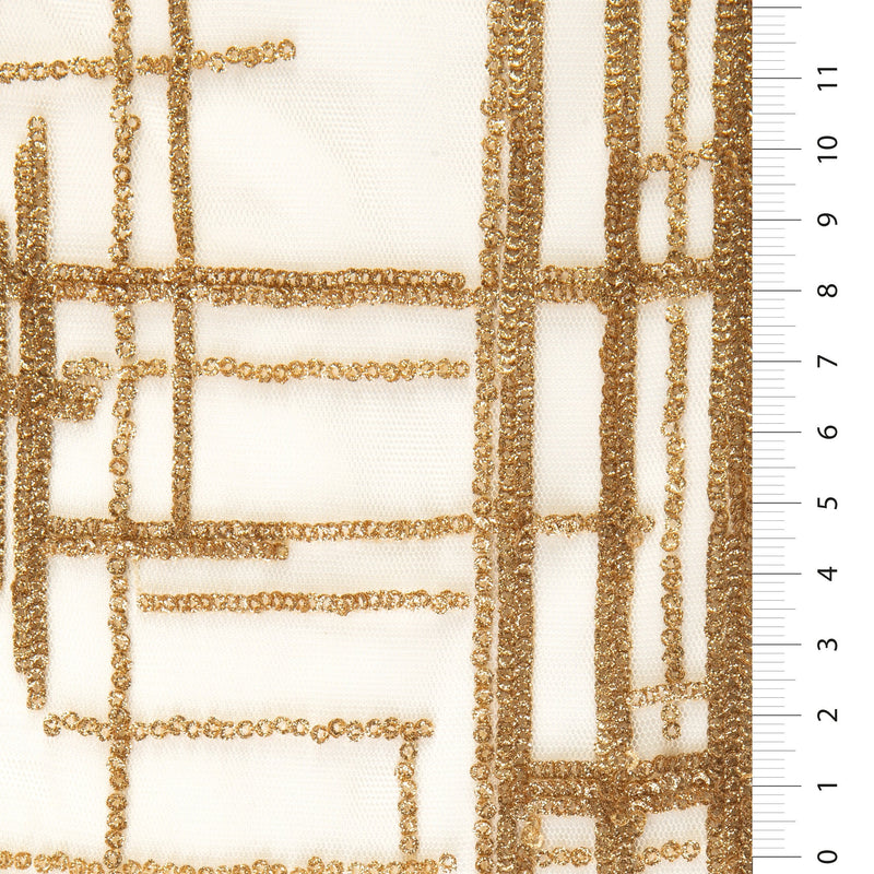 Gold Geometric Gold Glitter Sequin Embroidery Fabric | Starsign Fabrics
