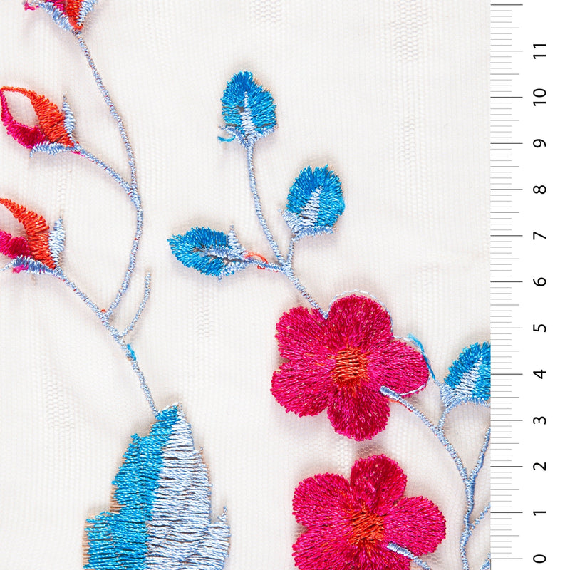 Skin Blue Floral Design Scalloped Edge Yarn Embroidery Fabric | Starsign Fabrics