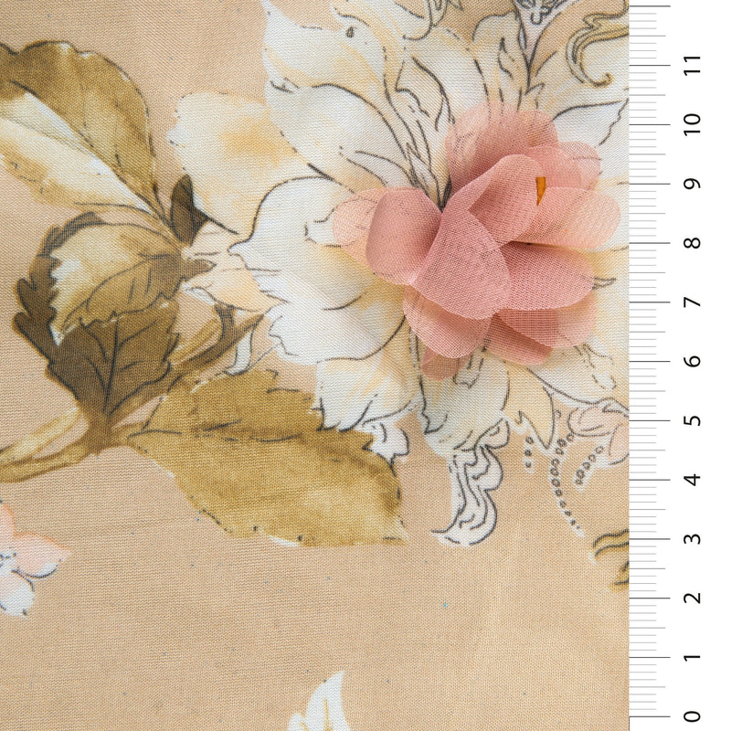 Cream 3D Flower Print Design Embroidery Woven Fabric | Burç Fabric