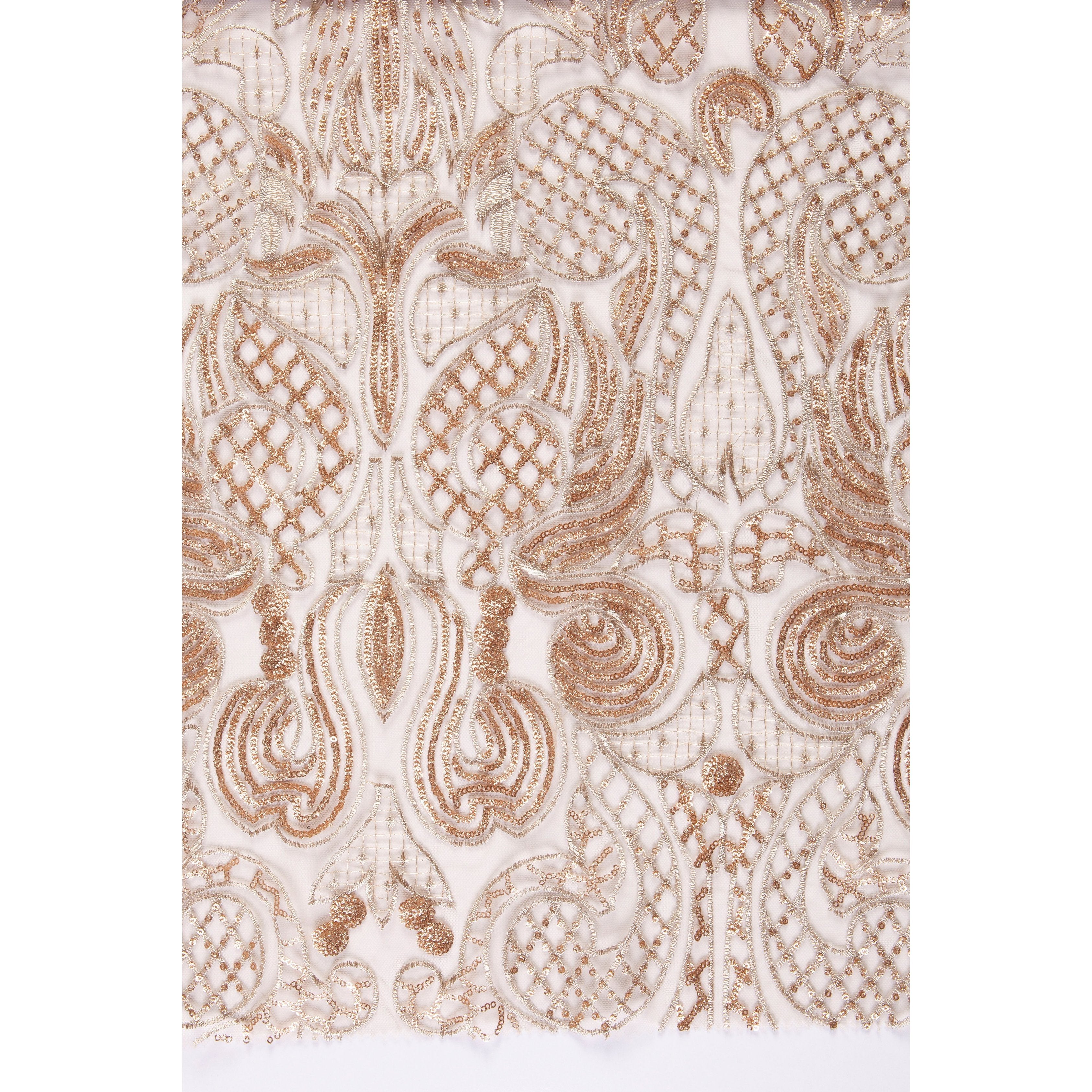 Gold Bodice Design Sequin Embroidered Knitted Fabric | Burç Fabric