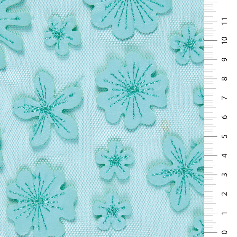 Green Clover Petal Design Faux Leather Embroidery Fabric | Starsign Fabrics
