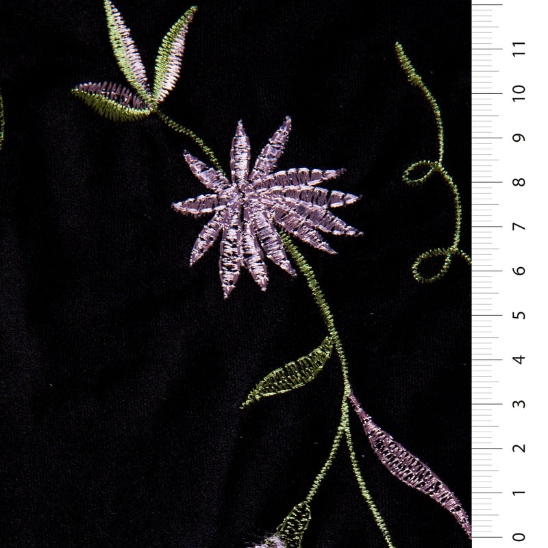 Black Floral Velvet Colourful Yarn Embroidery | Starsign Fabrics