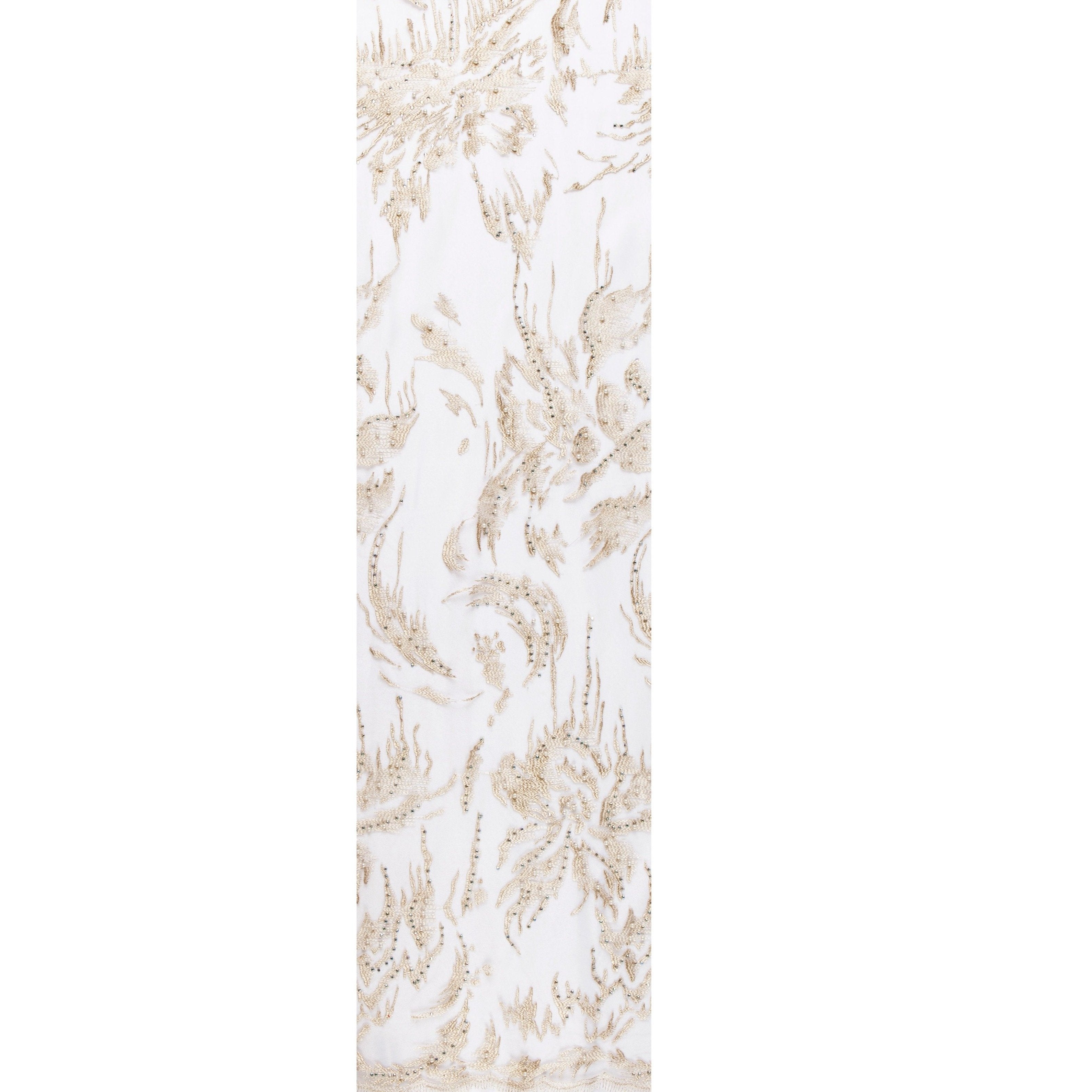 Flower Design Pearl Beaded Thread Embroidery Fabric | Burç Fabric
