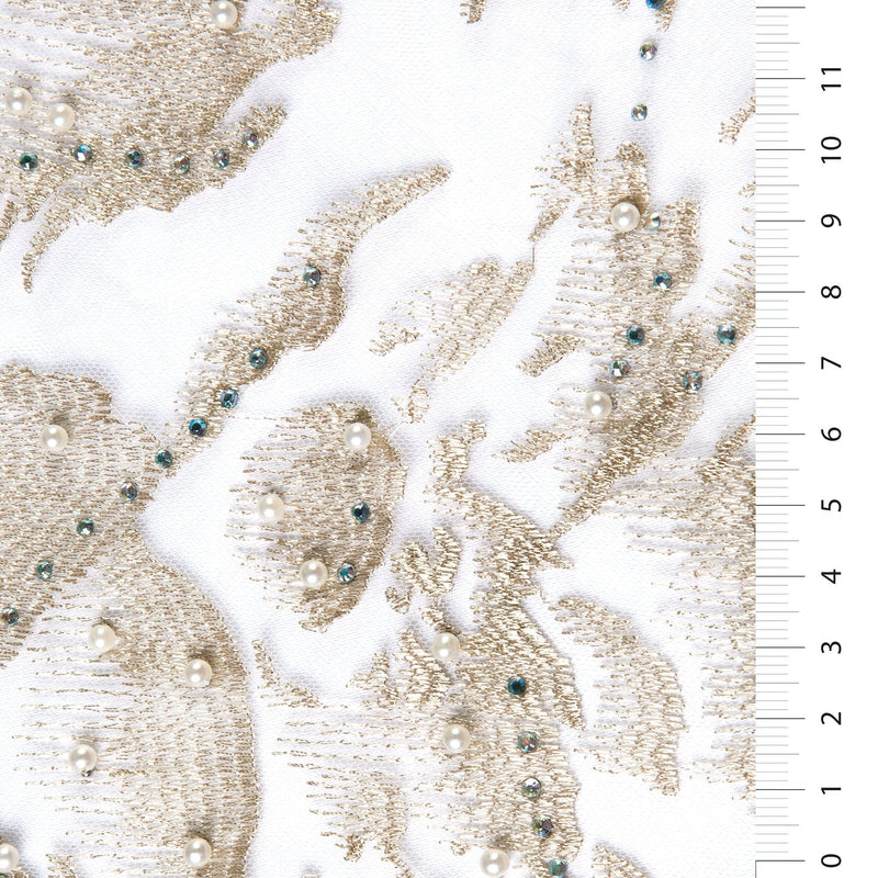 Flowing Flower Pearl Beaded Yarn Embroidery Fabric | Starsign Fabrics