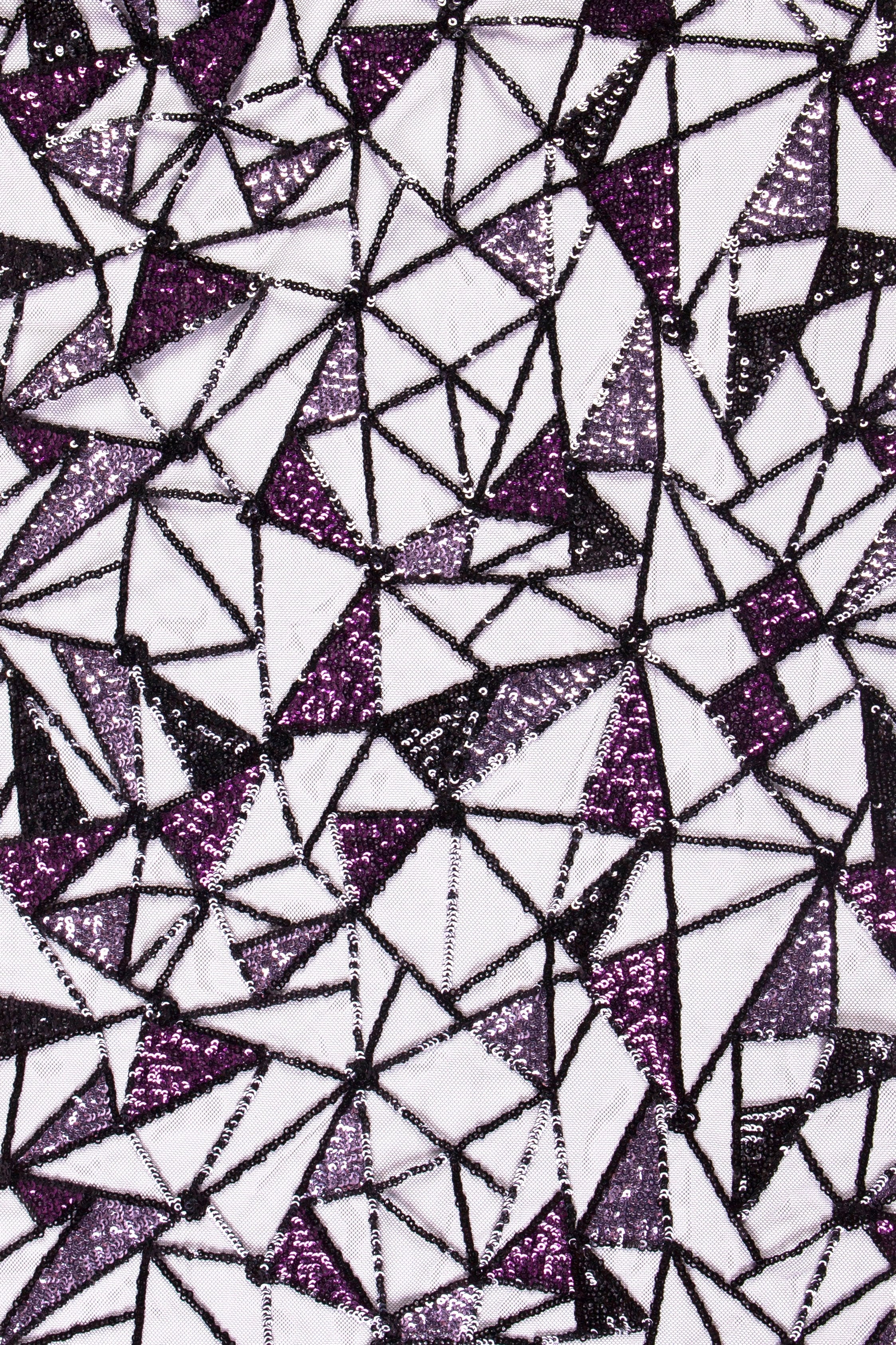 Purple Geometric Colored Thread Embroidery Fabric | Burç Fabric