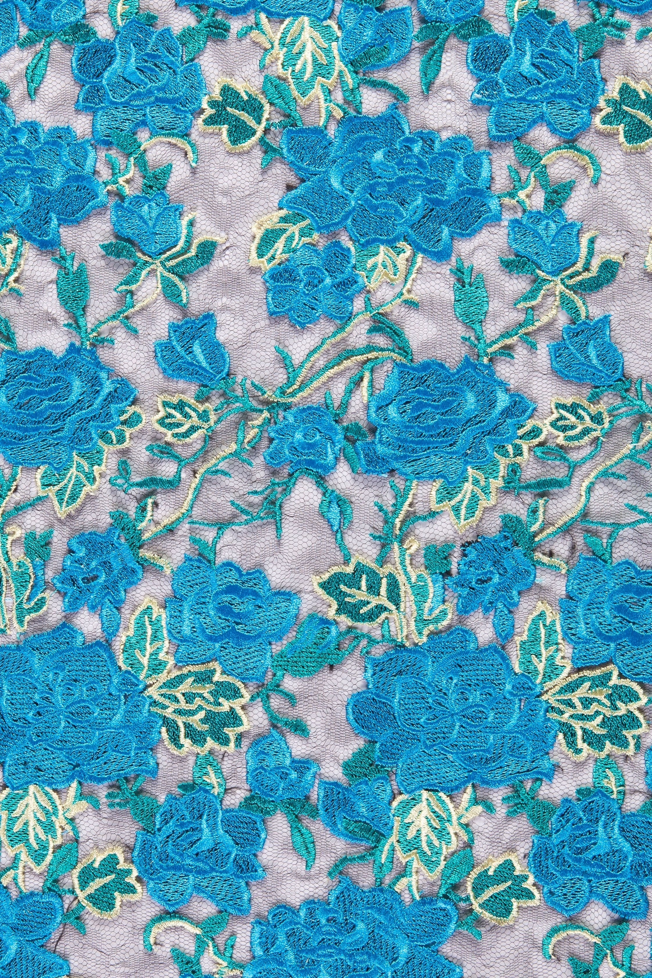 All Blue Rose Patterned Lace Embroidery Fabric | Burç Fabric