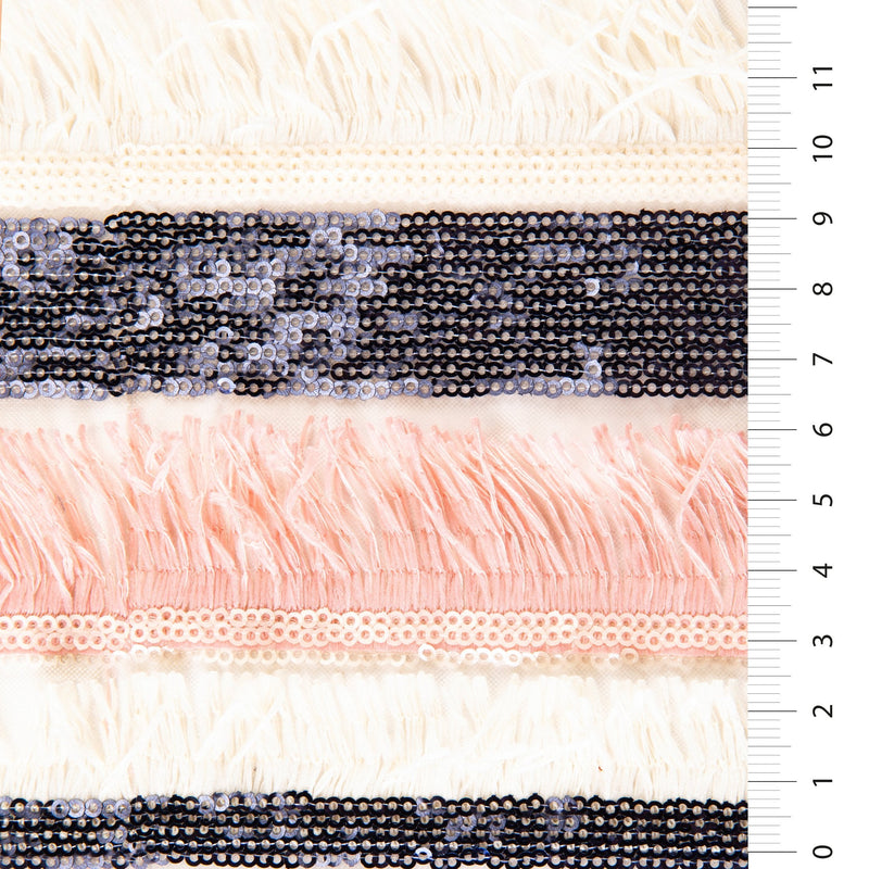 Fringe Stripped Sequin Yarn Embroidery Fabric | Starsign Fabrics