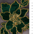 Green Floral Velvet Embroidery Fabric On Fishnet Tulle | Starsign Fabrics