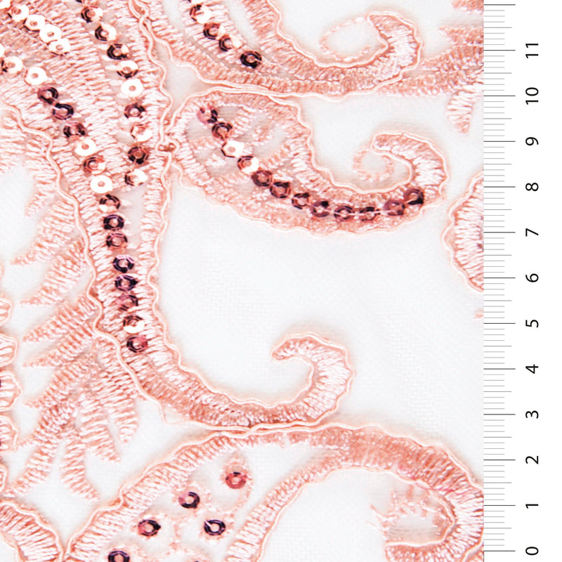 Salmon Patterned Stringed Sequin Thread Embroidery Fabric | Burç Fabric