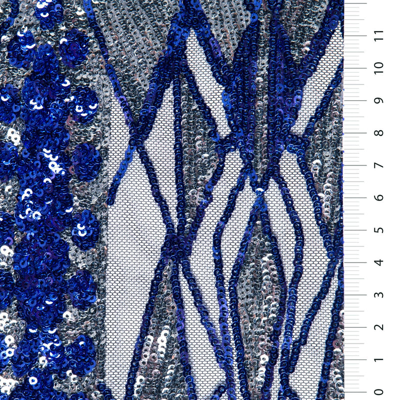 Blue Sequin Fabric Sharp Geometric Design | Starsign Fabrics