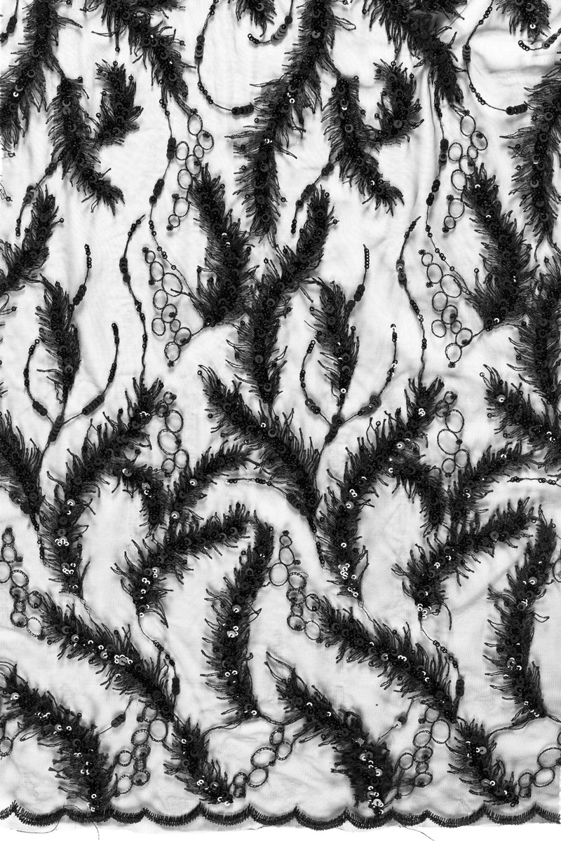 Black Eyelash design Embroidery Sequin Fabrics | Starsign Fabrics