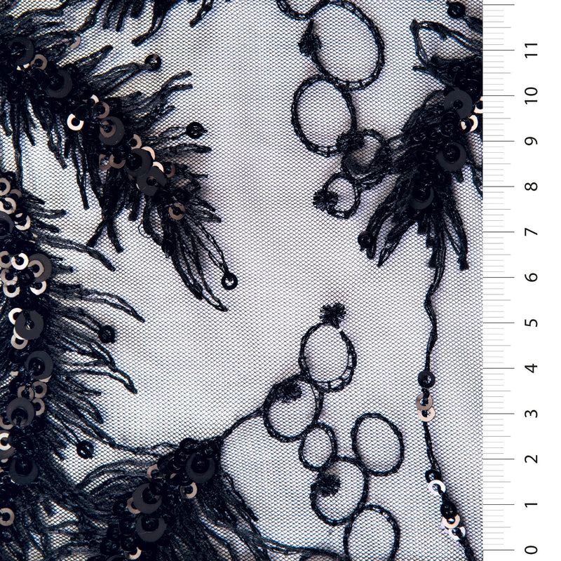 Black Flower 3D Eyelash Design Sequin Embroidery Fabric | Starsign Fabrics