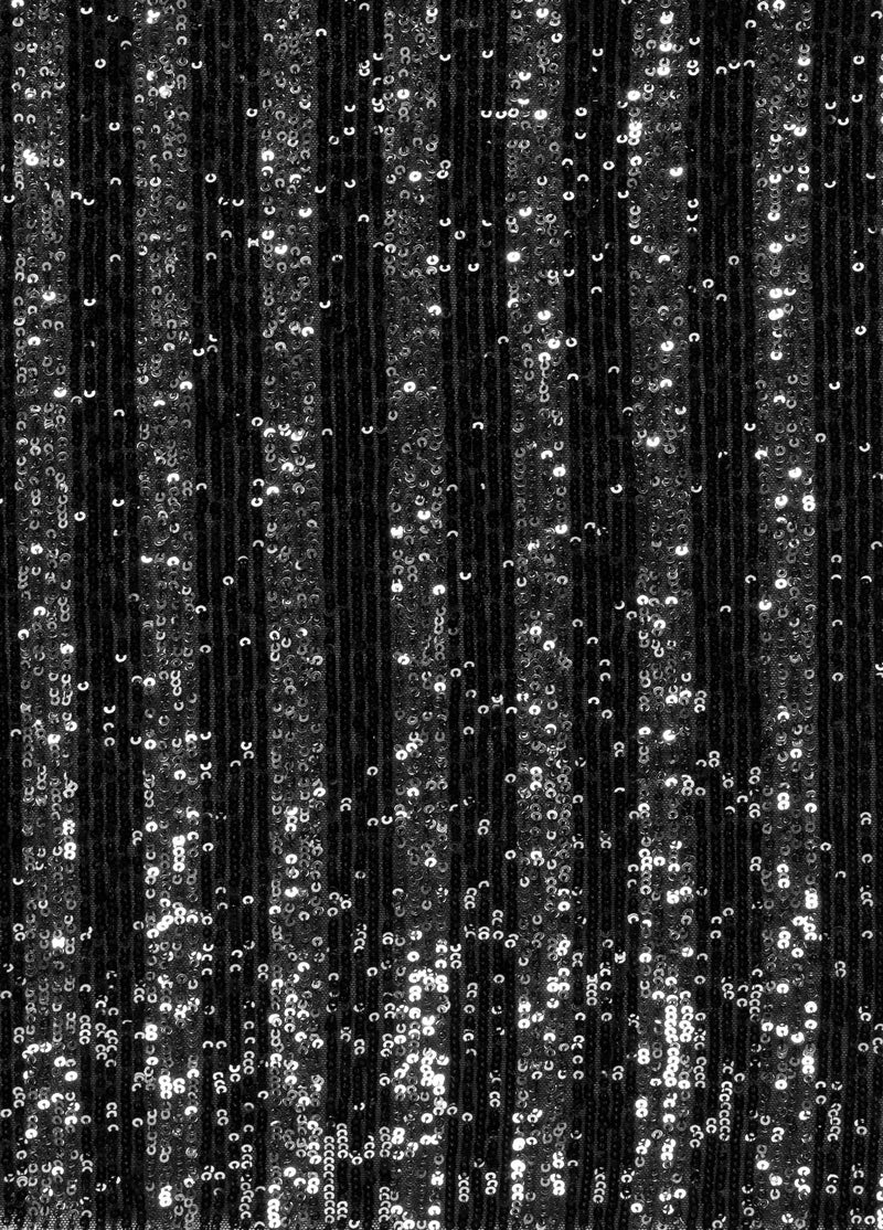 Black-Silver Leeds Style Striped Stretchy Sequined Embroidery Fabric | Burç Fabric