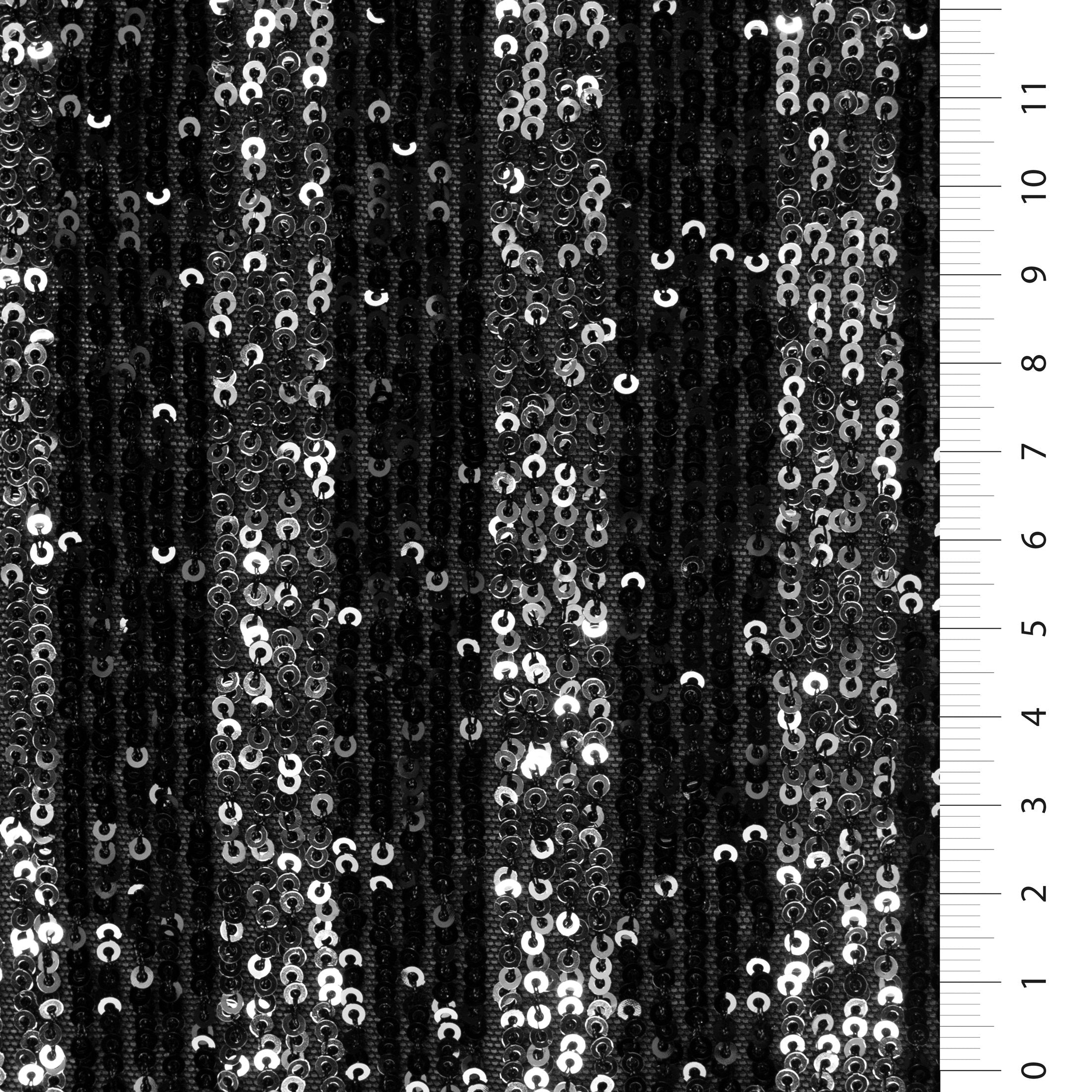 Black-Silver Leeds Style Striped Stretchy Sequined Embroidery Fabric | Burç Fabric