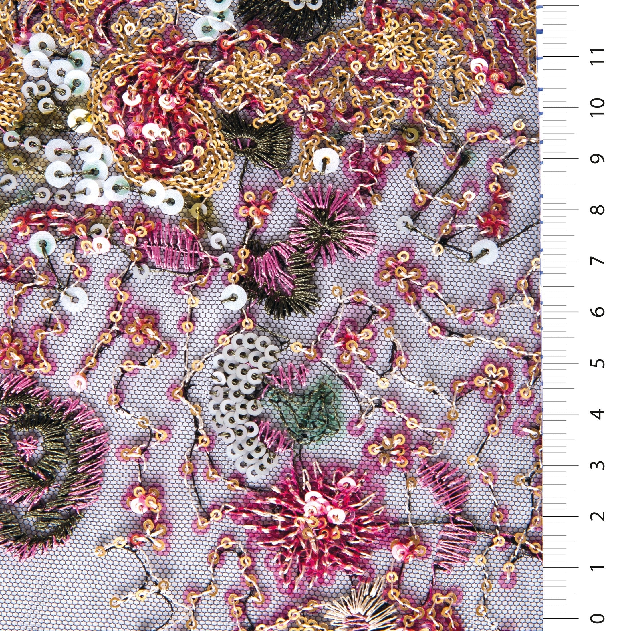 Multicolored Floral Sequin Embroidered Knitted Tulle Fabric | Burç Fabric