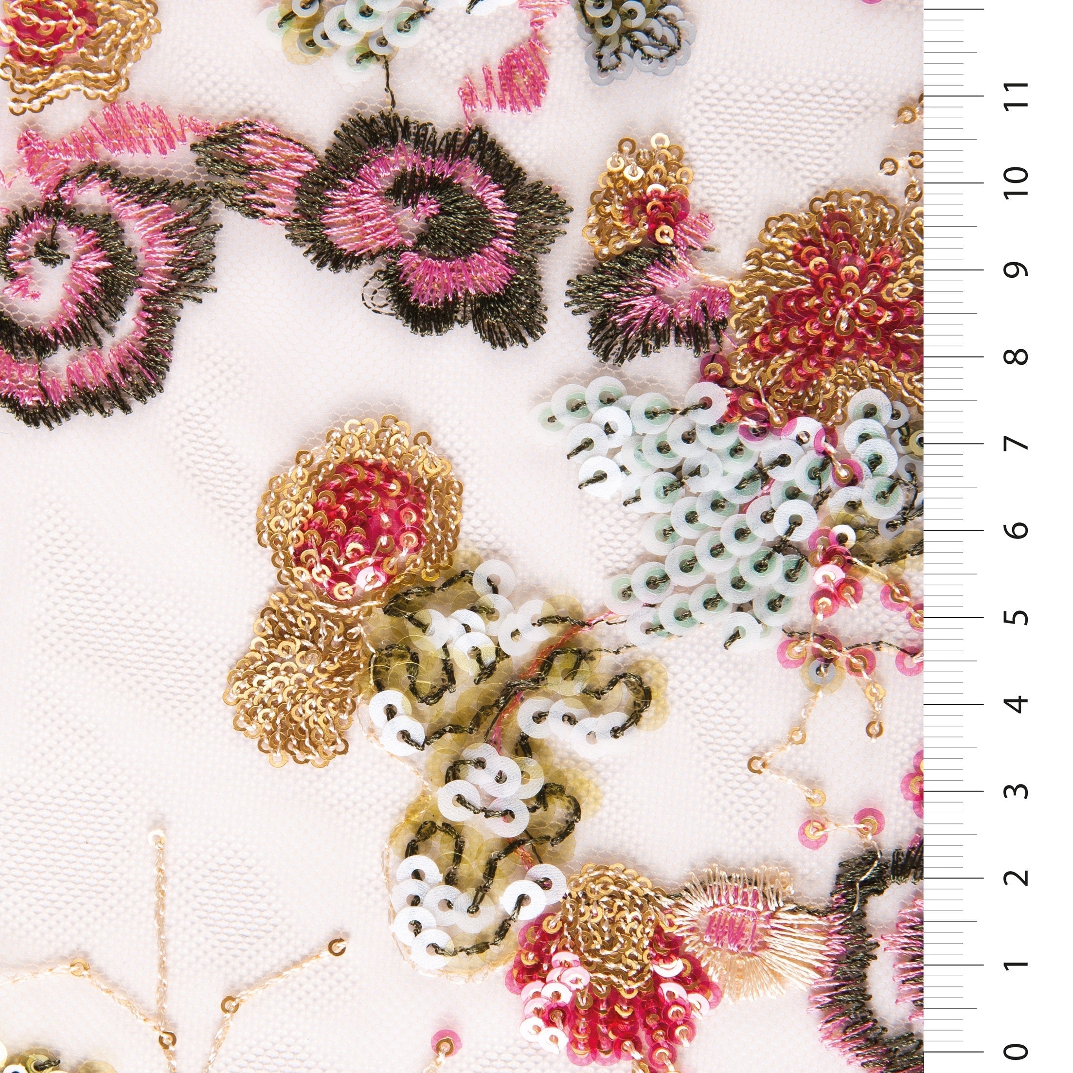 Glamorous Floral Multicolored Sequin Embroidered Knit Tulle Fabric