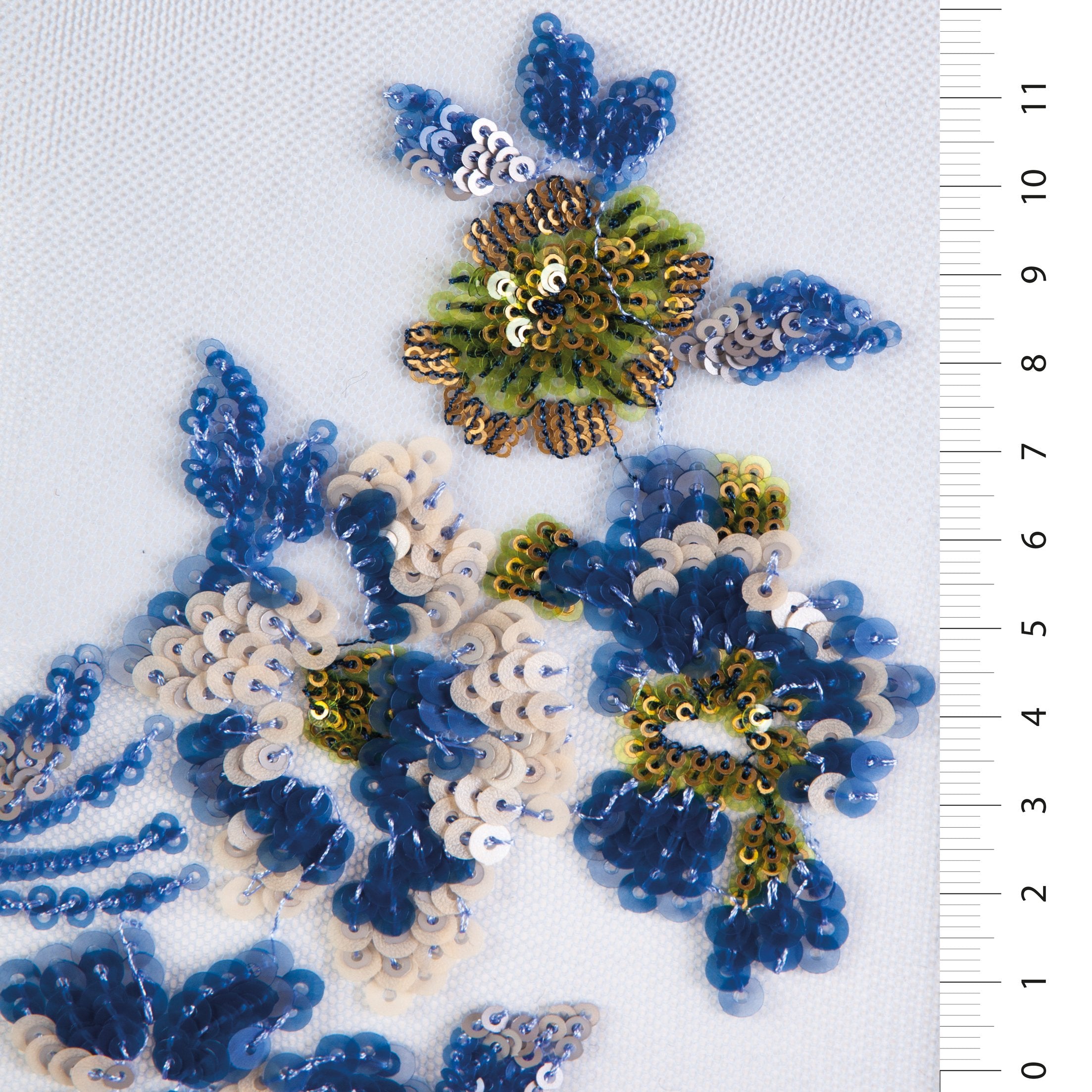 Baby Blue Floral Colorful Sequin Embroidered Knitted Tulle Fabric | Burç Fabric