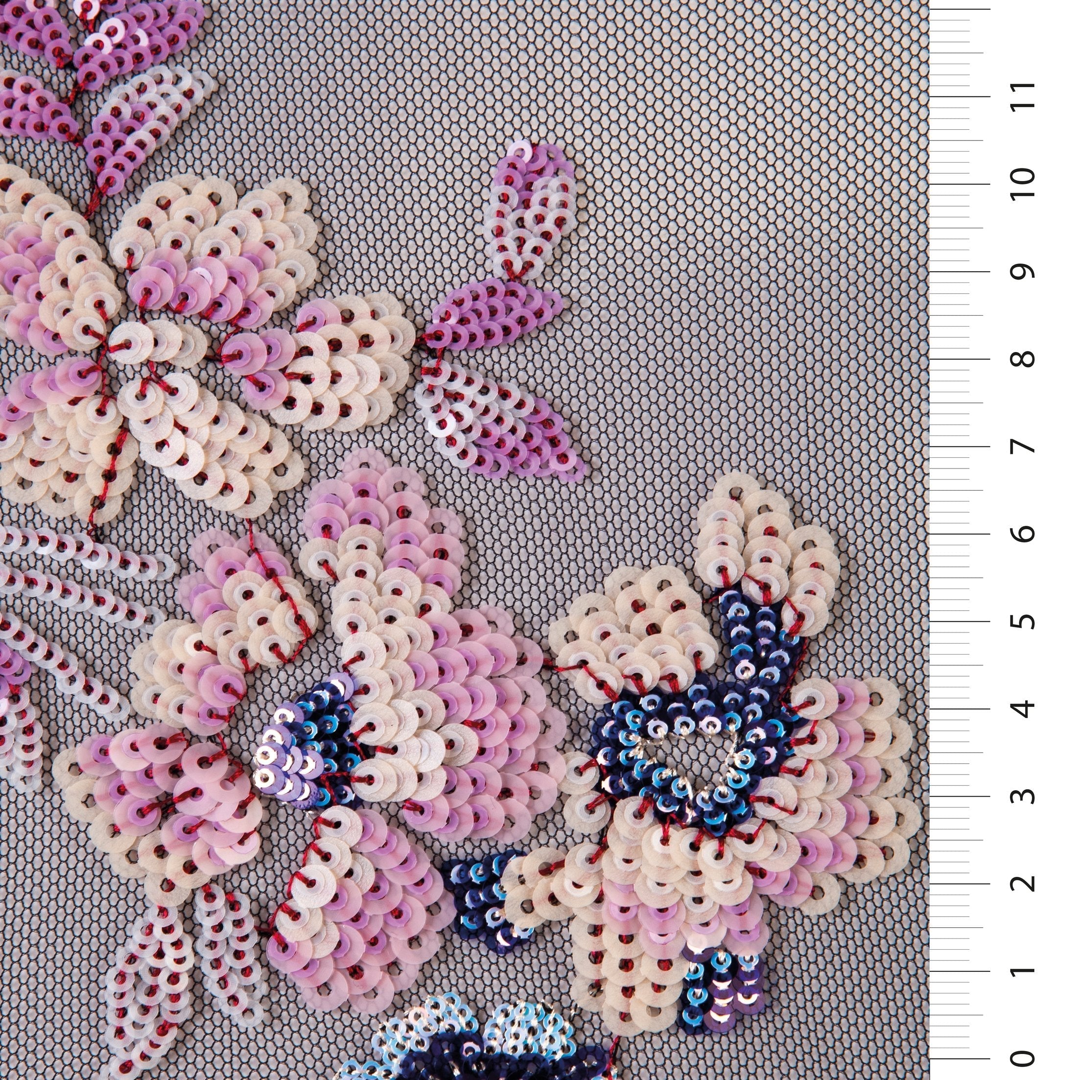 Pink Floral Colorful Sequin Embroidered Knitted Tulle Fabric | Burç Fabric