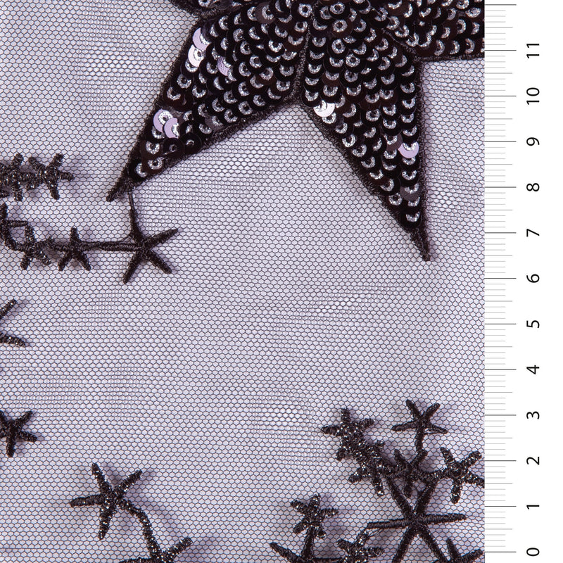 Black Sparkling Star Sequin Embroidery Fabric | Starsign Fabrics