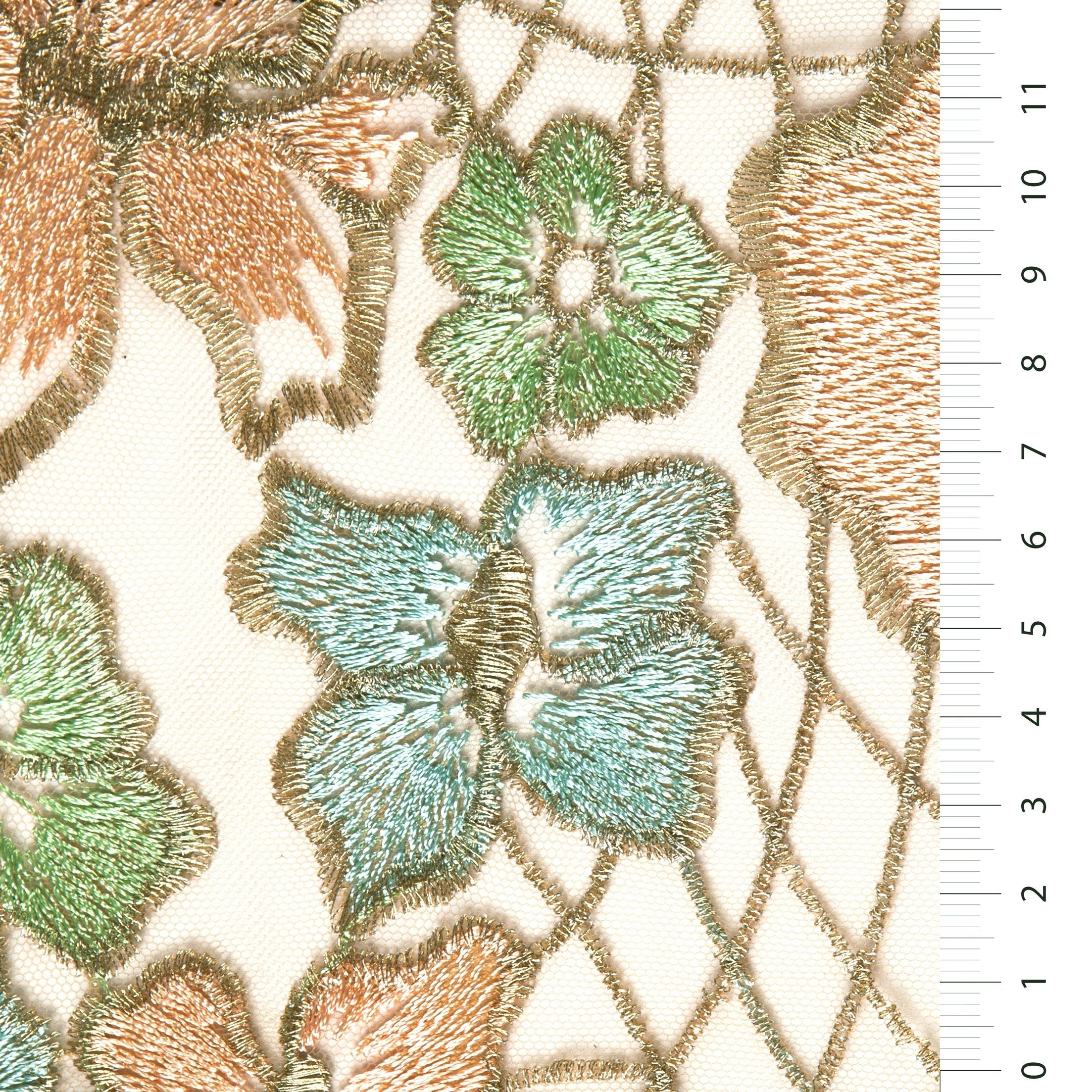 Sicilian Style Leaf Design Thread Embroidered Fabric