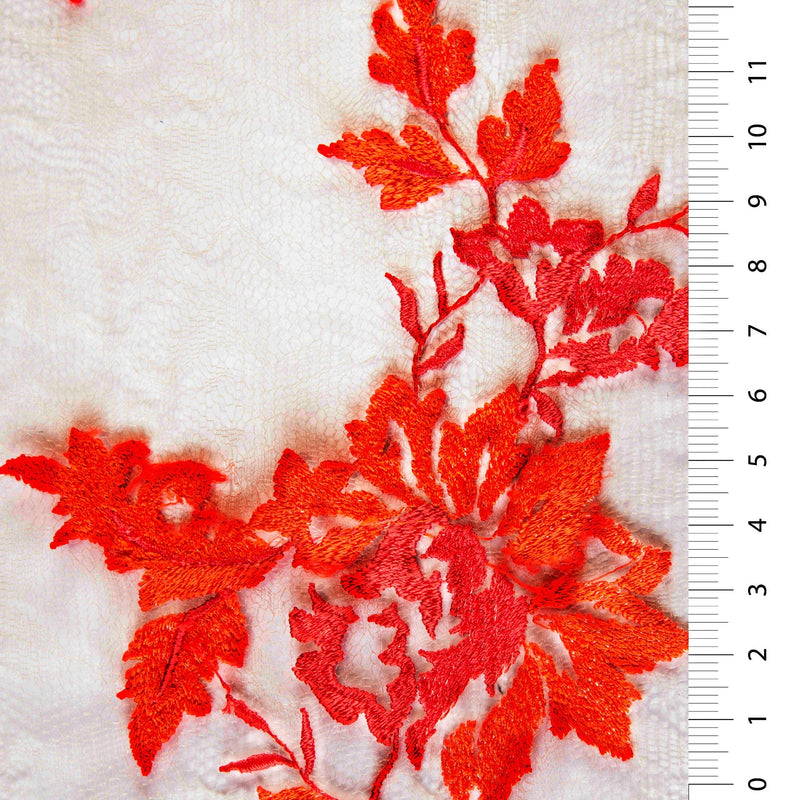 Coral Scalloped Edge Floral Embroidery Lace Mesh Fabric | Starsign Fabrics