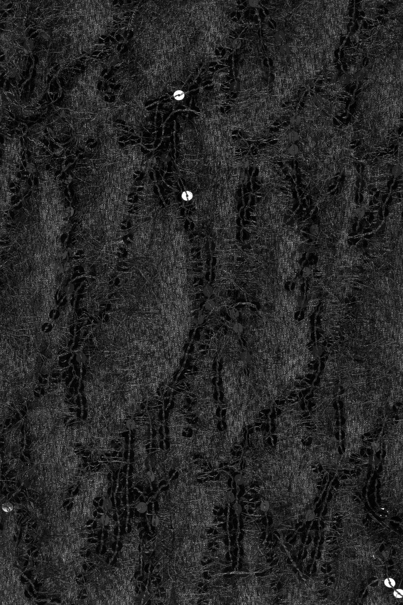 Black Hairy Yarn Fringe Sequin Embroidery Fabric | Starsign Fabrics