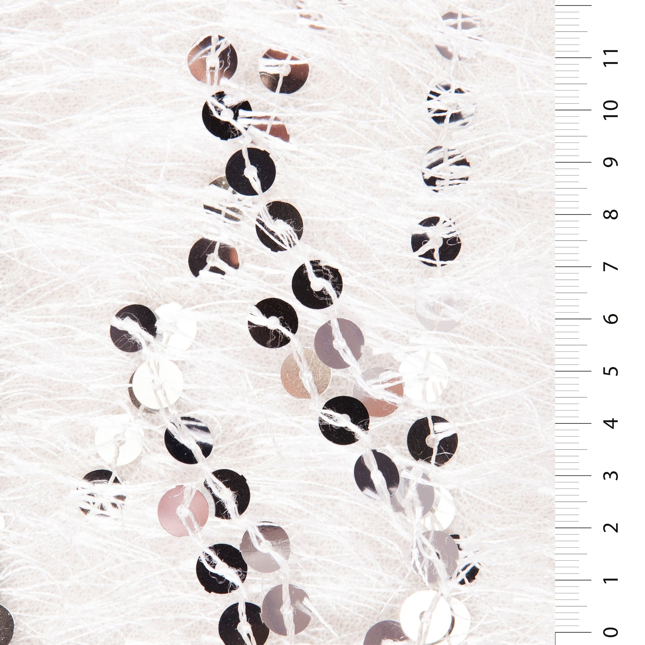 White Pile Thread Fringed Sequin Embroidered Fabric | Burç Fabric