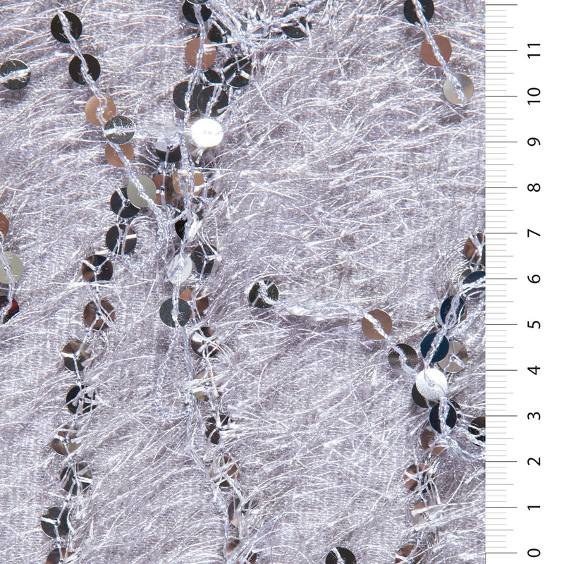 Silver Hairy Yarn Fringe Sequin Embroidery Fabric | Starsign Fabrics