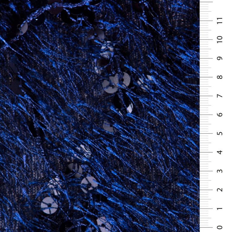 Navy Hairy Yarn Fringe Sequin Embroidery Fabric | Starsign Fabrics