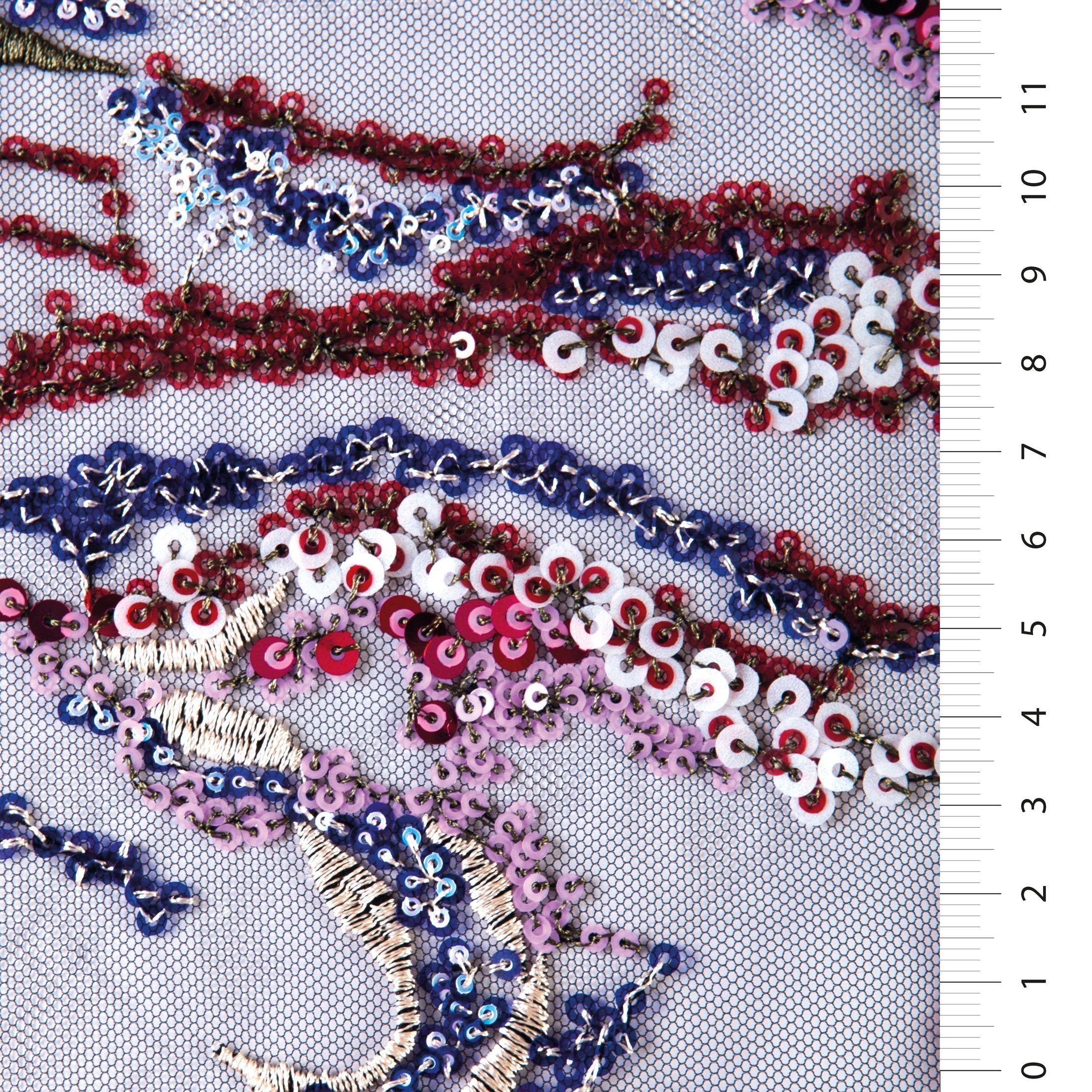 Skin Flower Design Colorful Sequined Thread Embroidered Tulle Fabric | Burç Fabric