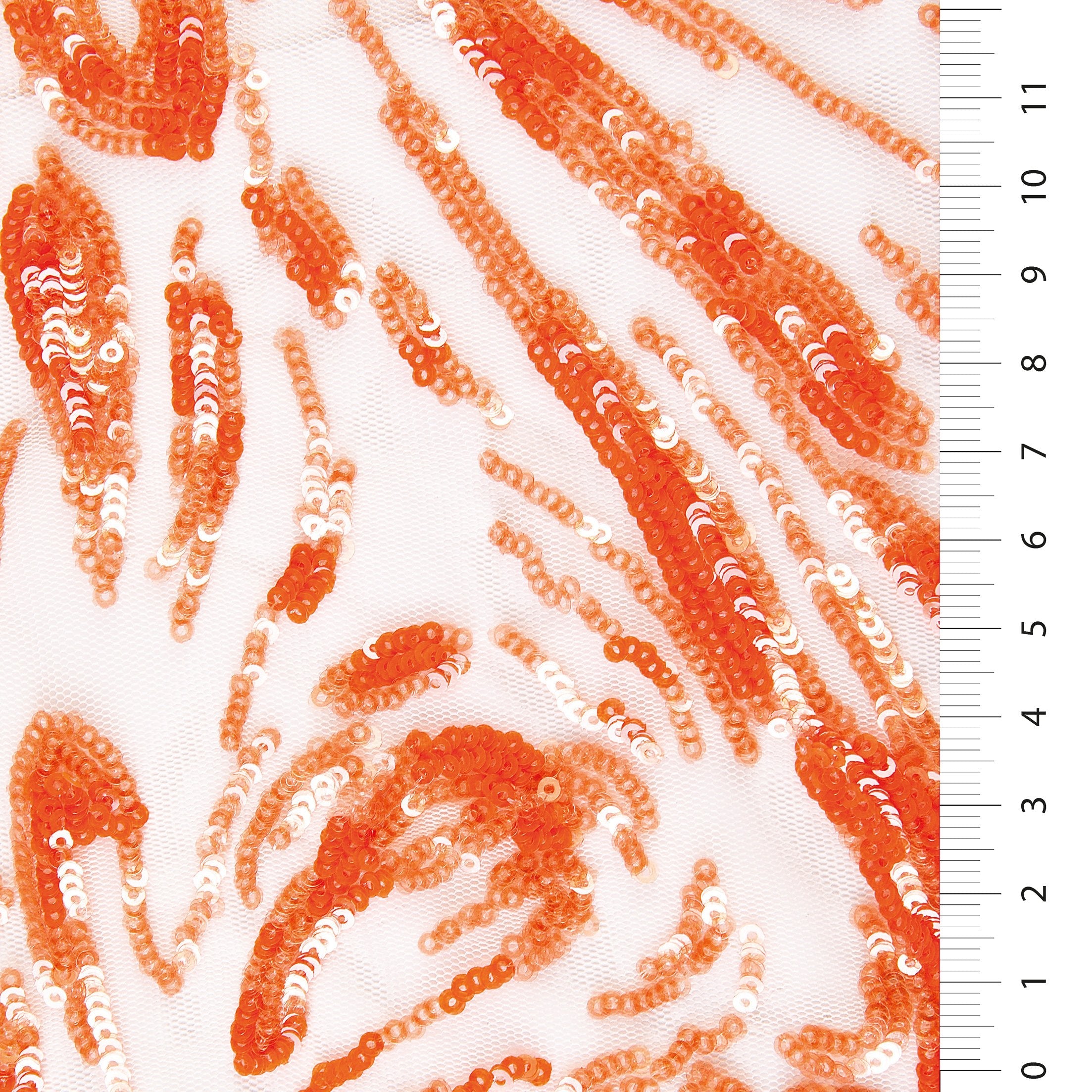Orange Swirl Patterned Sequin Embroidered Knitted Fabric | Burç Fabric